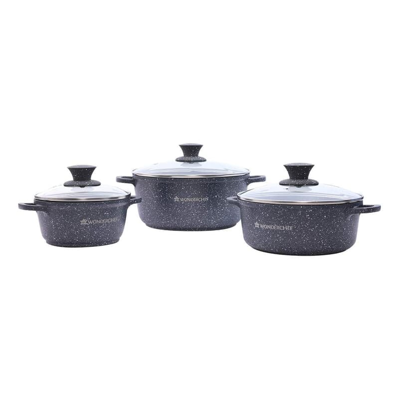 Wonderchef Granite Die Cast Non-Stick 6-Piece Casserole Set with Lids Gray Wonderchef Granite Die Cast Non-Stick 6-Piece Casserole Set with Lids Gray