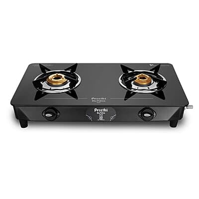 Preethi - GTS123 Zeal Glass top 2 Burner Gas Stove, Manual Ignition