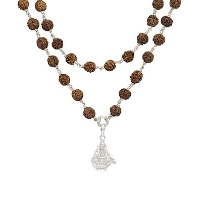 925 Silver Tied Rudraksha Mala Ruthratcham |Arch Ayyappan Pendant Silver ,Certified