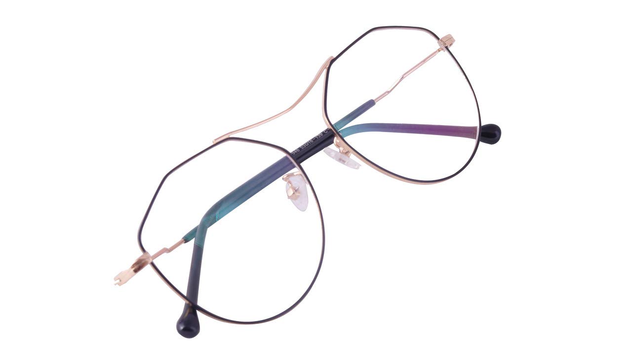 Unisex Oversized Round Spectacle Frame. Gold & Black Color Metal Frame.