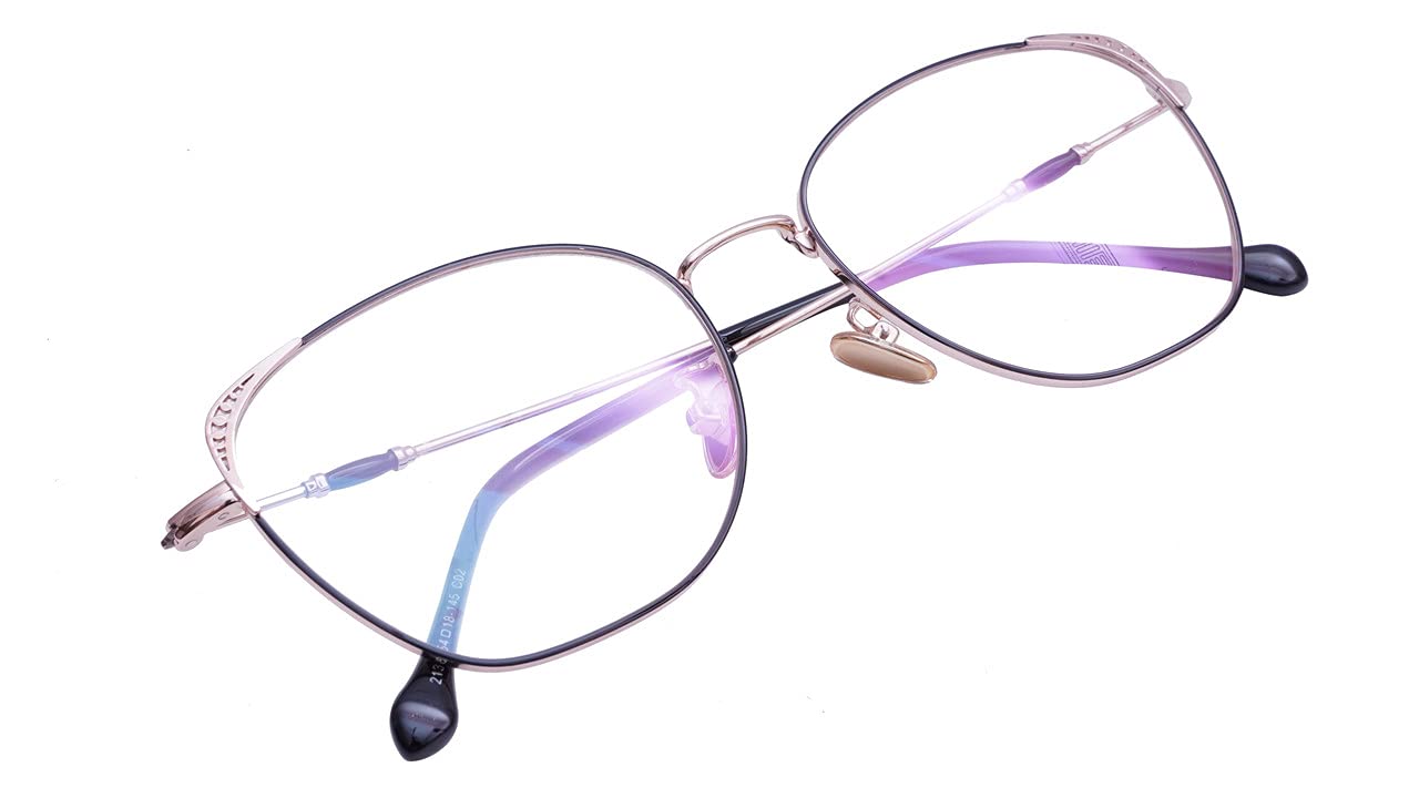 Female Medium Square Spectacle Frame. Rose Gold & Black Frame