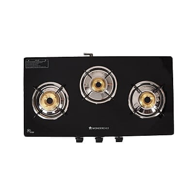 Wonderchef Glory 3 Burner Glass Cooktop, Black 8mm Toughened Glass Ergonomic Knobs, Stainless Steel Drip Tray, Manual Ignition Gas Stove Wonderchef Glory 3 Burner Glass Cooktop, Black 8mm Toughened Glass Ergonomic Knobs, Stainless Steel Drip Tray, Manual Ignition Gas Stove