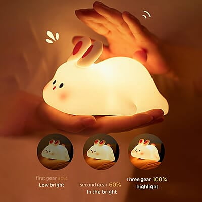 Rabbit Cute Lamp,Bunny Night Light for Kids,Silicone Led Squishy Animal Lamp,3 Levels Dimmable Nursery Nightlight Rechargeable Baby Bedside Touch Lamp