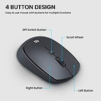 Portronics Toad 23 Wireless Optical Mouse with 2.4GHz, USB Nano Dongle, Optical Orientation, Click Wheel, Adjustable DPI(Black) Portronics Toad 23 Wireless Optical Mouse with 2.4GHz, USB Nano Dongle, Optical Orientation, Click Wheel, Adjustable DPI(Black)