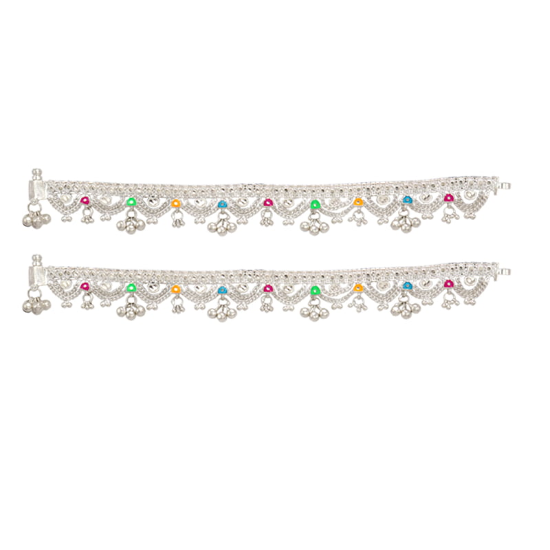 Silver Anklets for women with chain model/Enamel design Payals Silver Anklets for women with chain model/Enamel design Payals