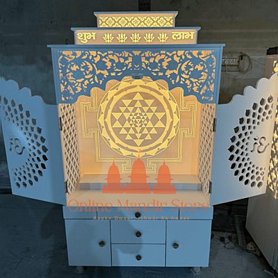 Shree Yantra Backlit Corian Mandir with Folding Doors