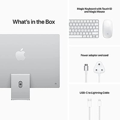 iMac with 4.5K R24-inch/60.96 cm, Apple M1 chip with 8‑core CPU and 8‑core GPU, 8GB RAM, 256GB Silver