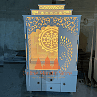 Shree Yantra Backlit Corian Mandir with Folding Doors Shree Yantra Backlit Corian Mandir with Folding Doors
