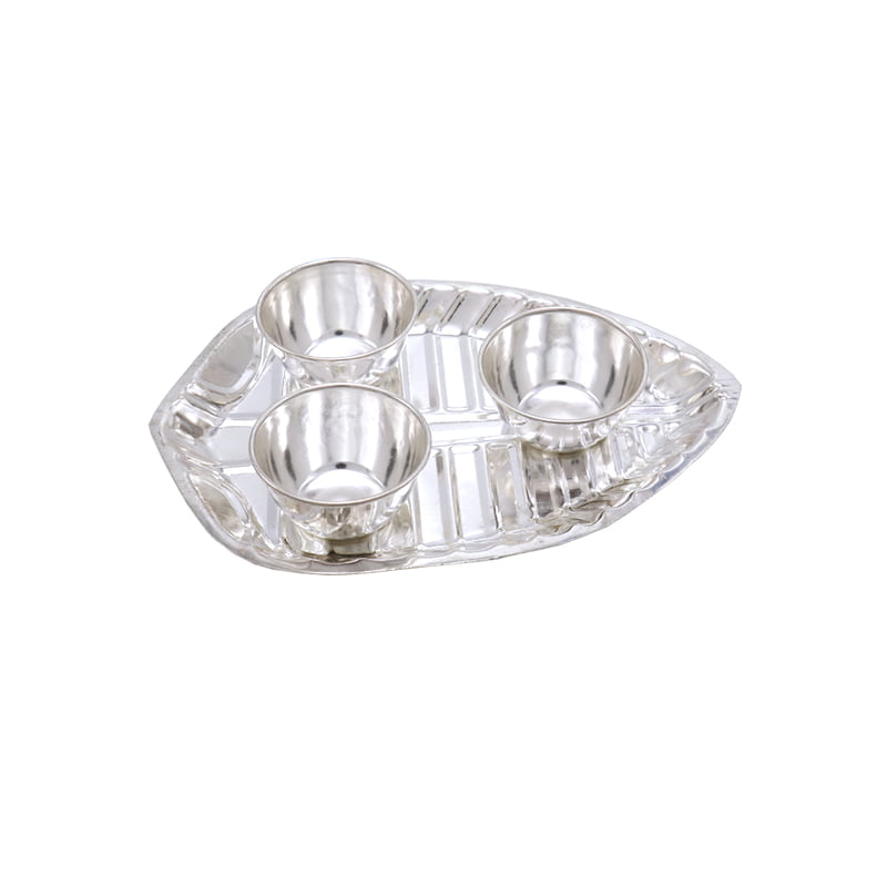 Silver Haldi Kumkum Trible Leaf Holder Silver Haldi Kumkum Trible Leaf Holder