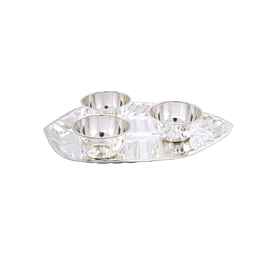 Silver Haldi Kumkum Trible Leaf Holder Silver Haldi Kumkum Trible Leaf Holder