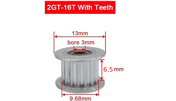 Aluminum GT2 Timing Pulley 16 Tooth 5mm Bore For 6mm Belt – 2Pcs