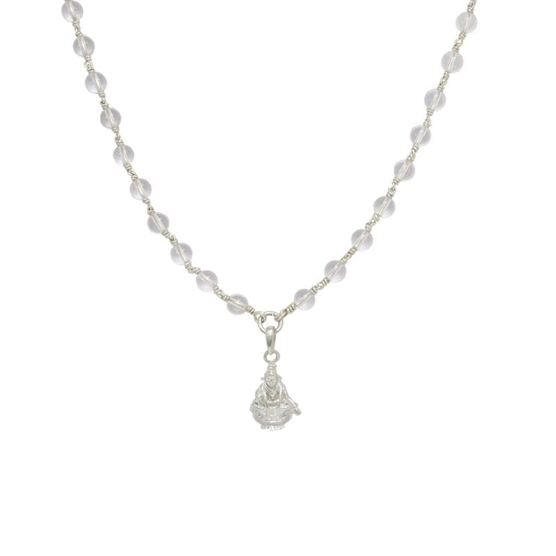 Silver Tied Spatika Mala with Iyyappan Pendant