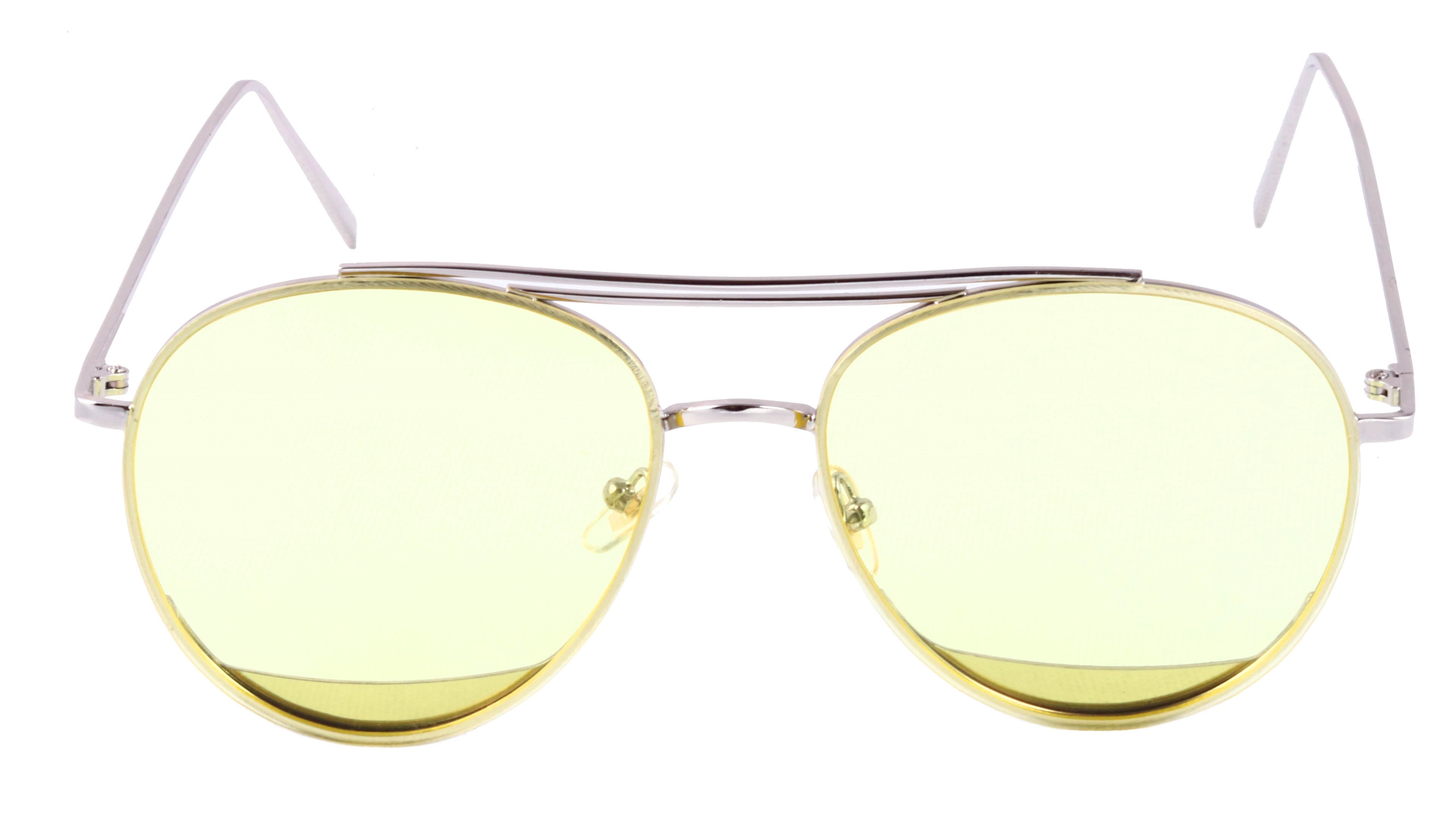 Unisex Aviator Sunglasses. Silver Color Metal Frame. See Through Yellow Color Lens.