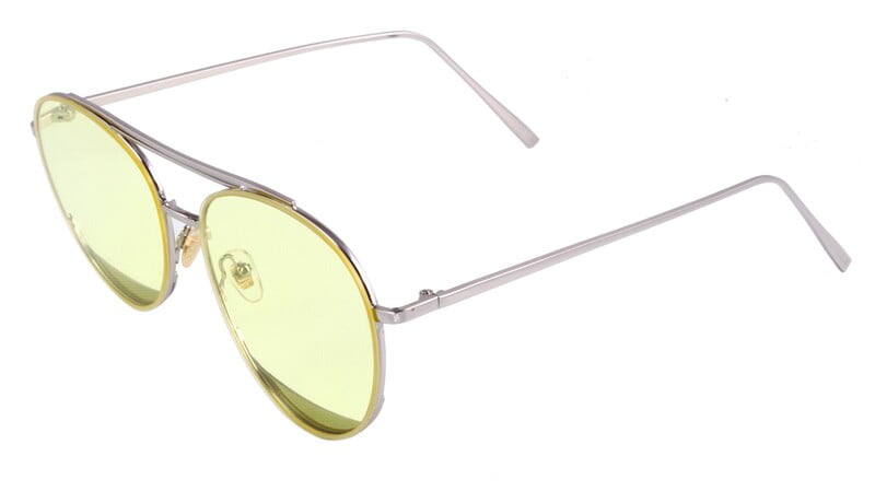 Unisex Aviator Sunglasses. Silver Color Metal Frame. See Through Yellow Color Lens. Unisex Aviator Sunglasses. Silver Color Metal Frame. See Through Yellow Color Lens.
