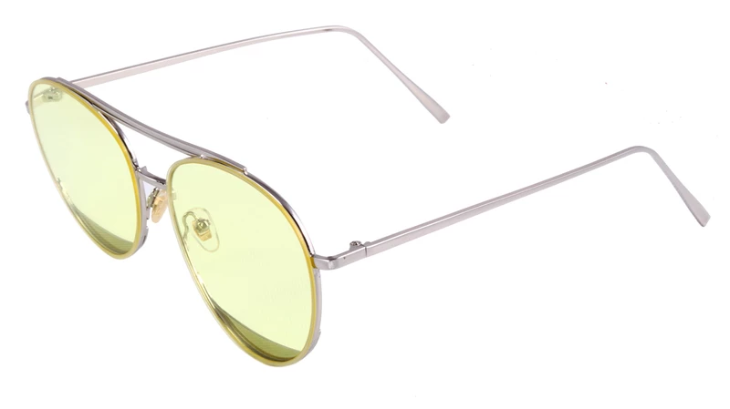 Unisex Aviator Sunglasses. Silver Color Metal Frame. See Through Yellow Color Lens.