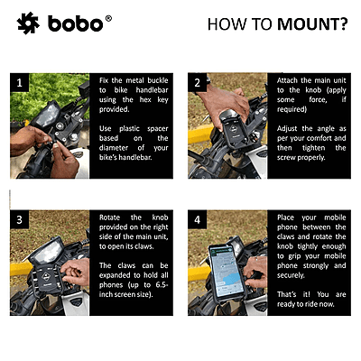 BOBO BM4 PRO Jaw-Grip Bike Phone Holder with Vibration Controller Motorcycle Mobile Mount