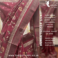 Munga Tusser silk saree with Kalamkari Prints YBRSTUS21300
