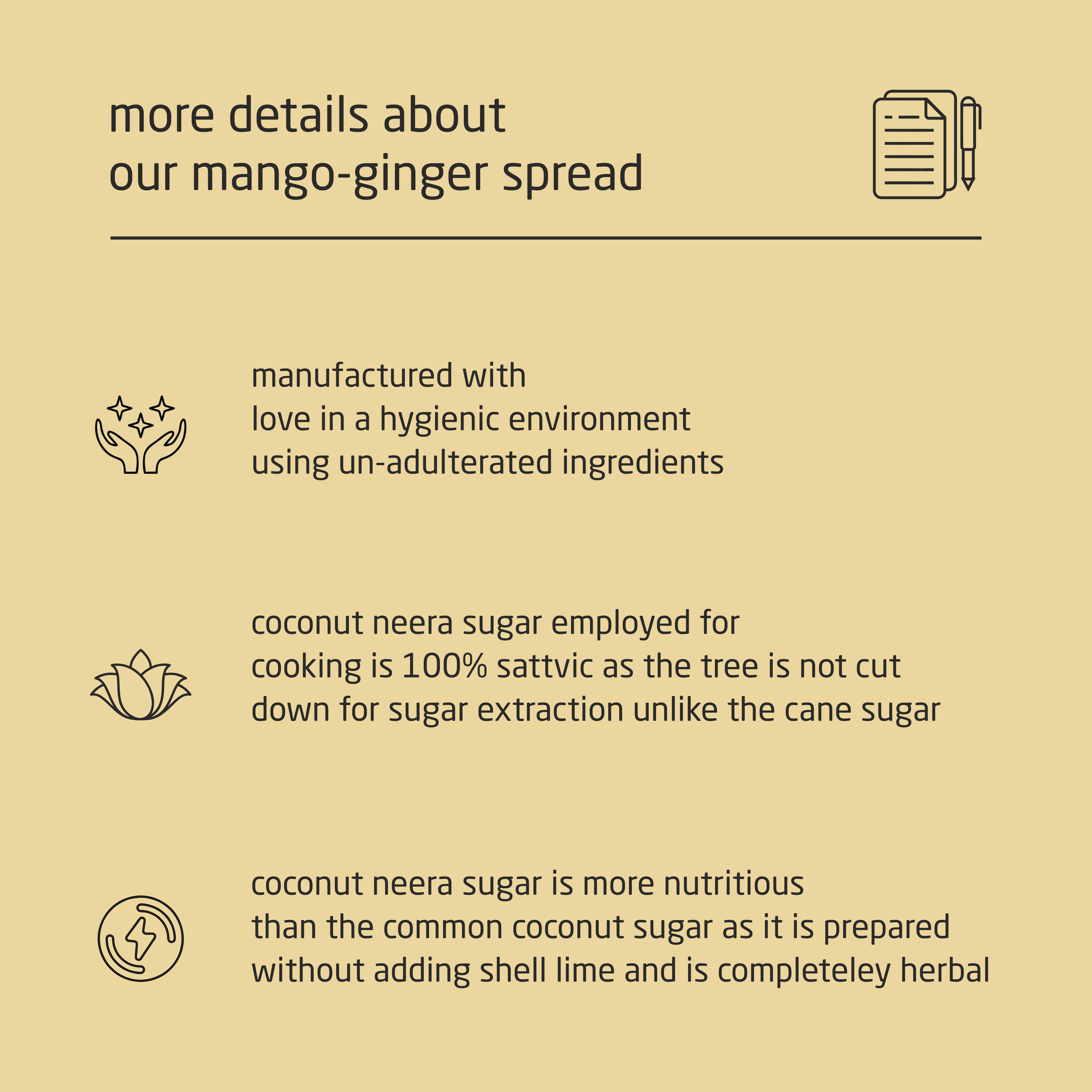 Premium Mango-Ginger Spread with Coconut Neera Sugar - 150g Premium Mango-Ginger Spread with Coconut Neera Sugar - 150g