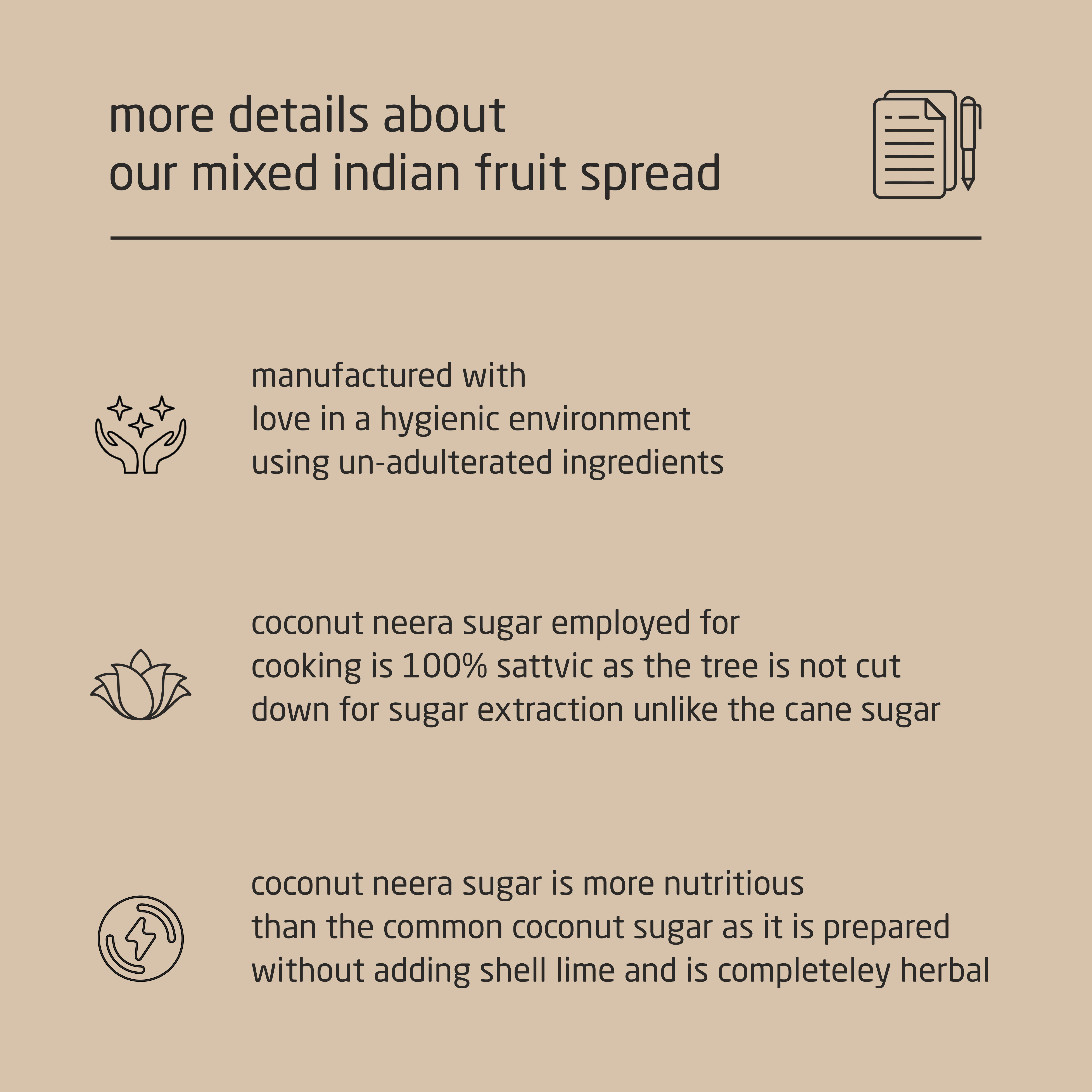 Premium Mixed Indian Fruit Spread with Coconut Neera Sugar - 150g Premium Mixed Indian Fruit Spread with Coconut Neera Sugar - 150g