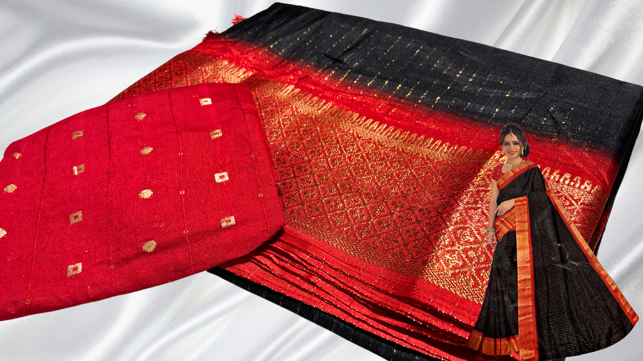 Stuti Fancy Silk Line Saree - Black & Red