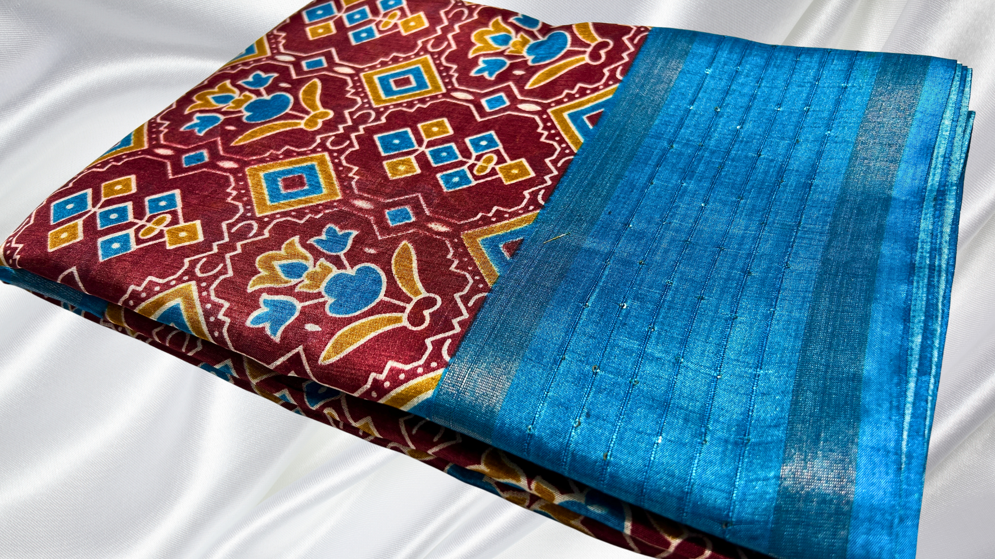 Dola Patola Sequence Saree - Maroon & Aqua