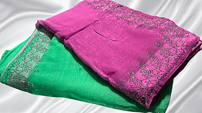 Space Stone Work Designer Saree - Green & Cotton Candy