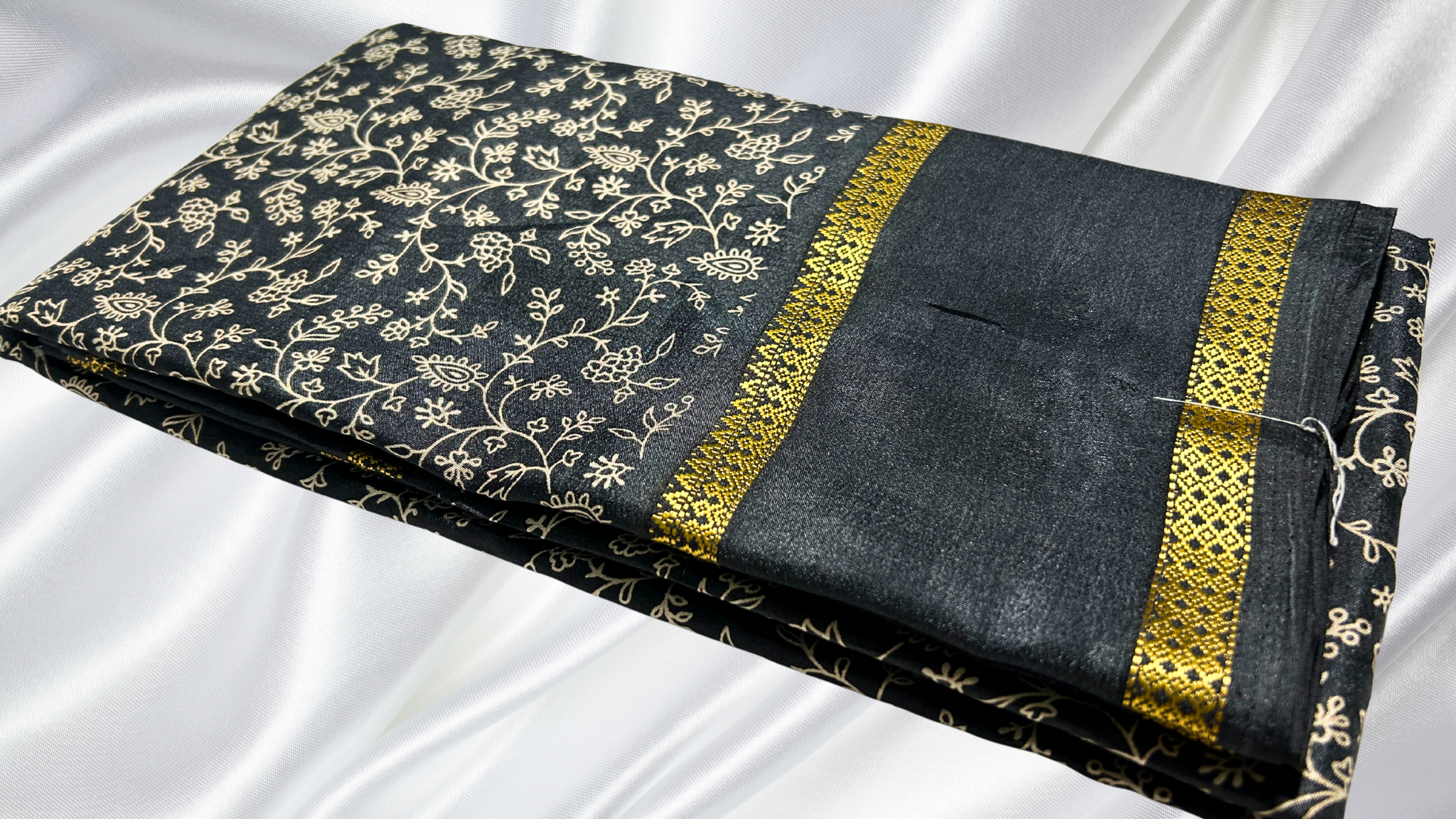 Binny Leaf Digital Silk Saree - Black