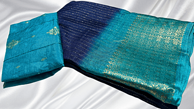 Shalimar Fancy Line Silk Saree - Dark Blue & Turquoise
