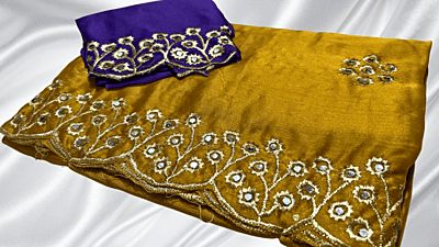 Natasha Mirror Work Stylish Saree - Mustard