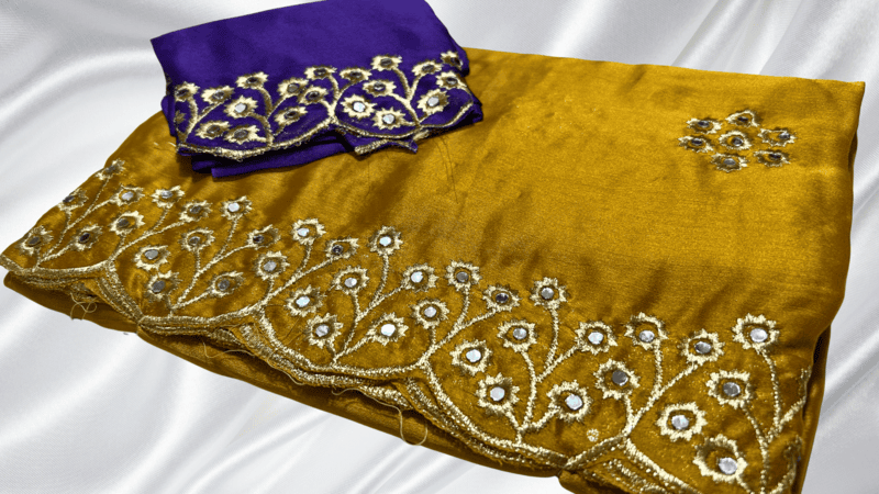 Natasha Mirror Work Stylish Saree - Mustard