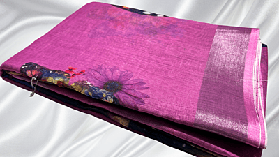 Linen Cotton Butterfly Saree - Pink