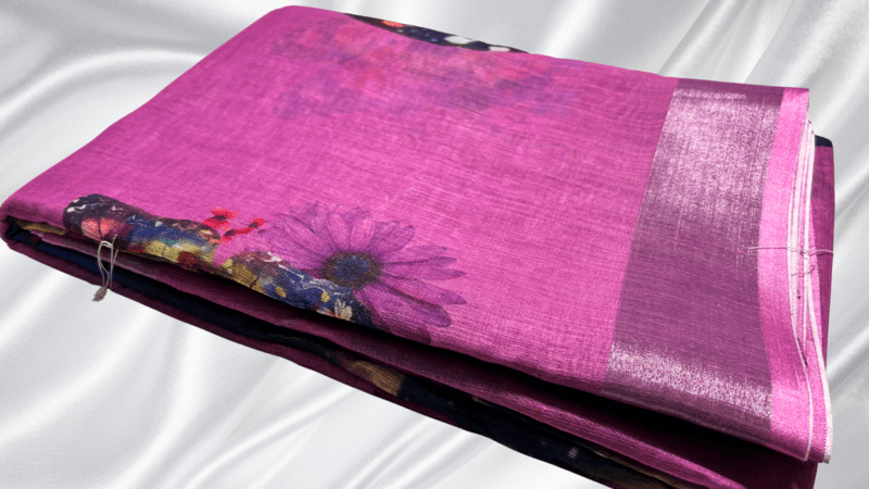 Linen Cotton Butterfly Saree - Pink