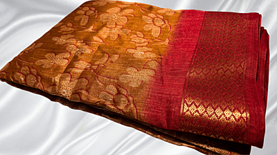 Bhagalpuri Floral Saree - Brick Red