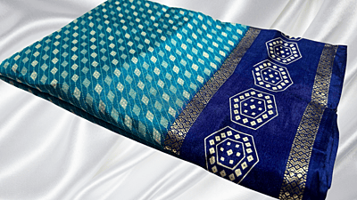 Raj Kanya Soft Binny Silk - Aqua Blue & Ink Blue
