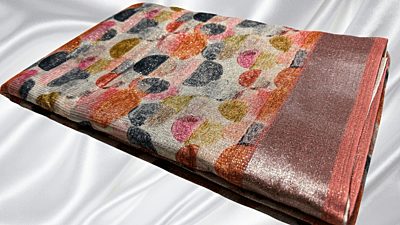 Rico Jari Digital Silk Saree - Peach Border