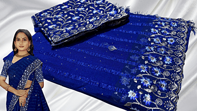 Chennai Exp Popcorn Silver Designer Saree - Ink Blue