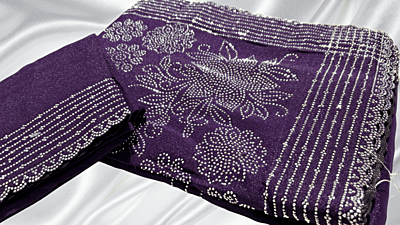 Star Siroski Crepe Designer Saree - Plum Purple