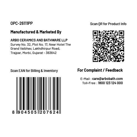 OPC-26111PP Cosmo Washdown One Piece Closet S Trap (9" Inch) With Soft Close Seat Cover, Hinges, Fixing Accessories Set and Accessories Set, Cistern Fittings