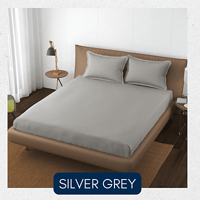 Neev 100% Cotton Plain Queen Fitted Bedsheet with 2 Pillow Covers (400 TC)
