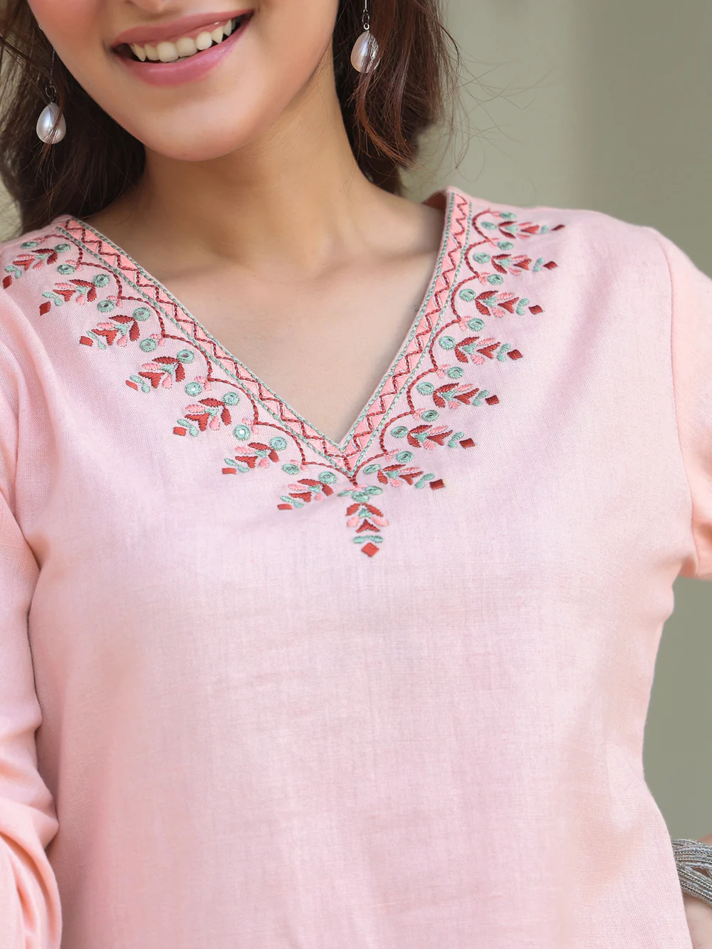 Janasya Women's Rust Pure Cotton Yoke Embroidered Straight Kurta