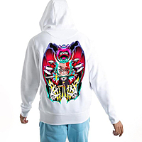 Sublimation Printed White Colour Logo EPIKO Anime Warrior Graphic Printed Cotton Full Sleeve Unisex Hoodie