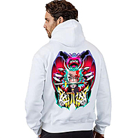 Sublimation Printed White Colour Logo EPIKO Anime Warrior Graphic Printed Cotton Full Sleeve Unisex Hoodie