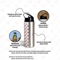 Printed Aluminium School Straw Sipper Water Bottle with Lid & Straw 600ml For Gym, Yoga, Kids, Boys,