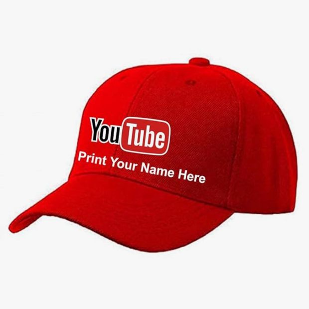 Printed Red Cap Personalised Unisex Cap | Custom Name Printed Adjustable Caps YouTube Logo Cap Printed Red Cap Personalised Unisex Cap | Custom Name Printed Adjustable Caps YouTube Logo Cap