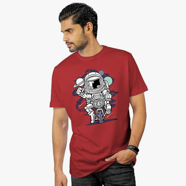 Sublimation PrintedDark Redcolor T-Shirt AirDrop- Relaxed Fit Astronaut T-Shirt for Men Sublimation PrintedDark Redcolor T-Shirt AirDrop- Relaxed Fit Astronaut T-Shirt for Men