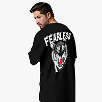 LEOTUDE Men's Cotton Blend Half Sleeve Dragon Printed Oversized Regular Fit T-Shirts
