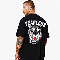 LEOTUDE Men's Cotton Blend Half Sleeve Dragon Printed Oversized Regular Fit T-Shirts