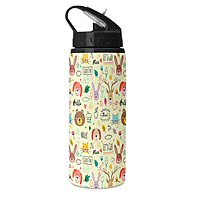 Printed Aluminium Sipper Water Bottle with Lid & Straw 750ml For Gym, Yoga, Kids, Boys,