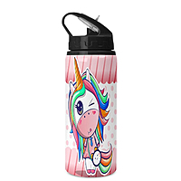Printed Aluminium  Pari Design Sipper Water Bottle with Lid & Straw 600ml For Gym, Yoga, Kids, Boys,