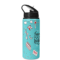 Printed Aluminium  Basic Design Sipper Water Bottle with Lid & Straw 600ml For Gym, Yoga, Kids, Boys,